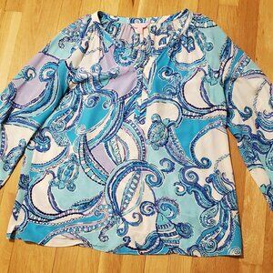 Lilly Pulitzer Elsie Searulean Silk Blouse Size L